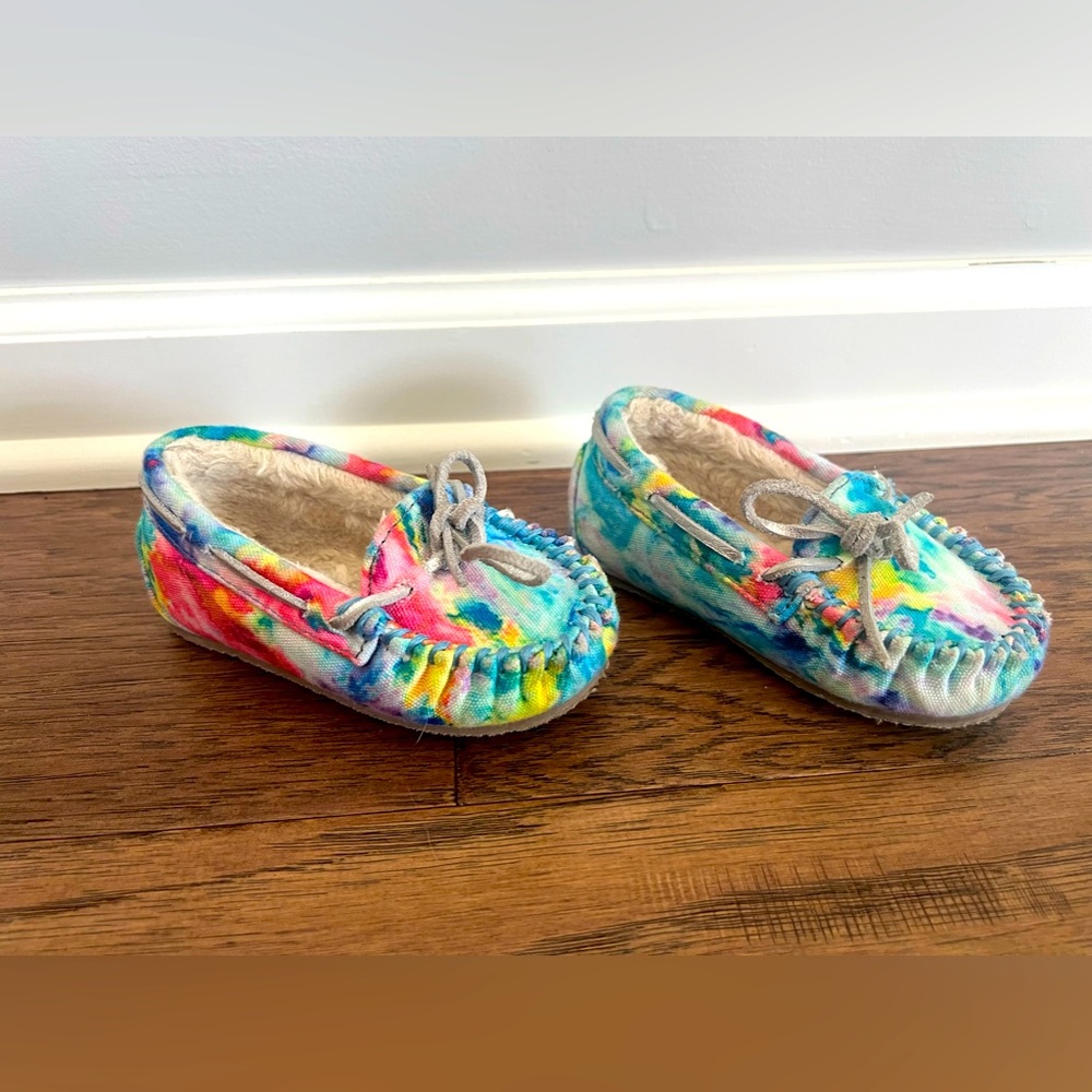Toddler girls Minnetonka shoes.